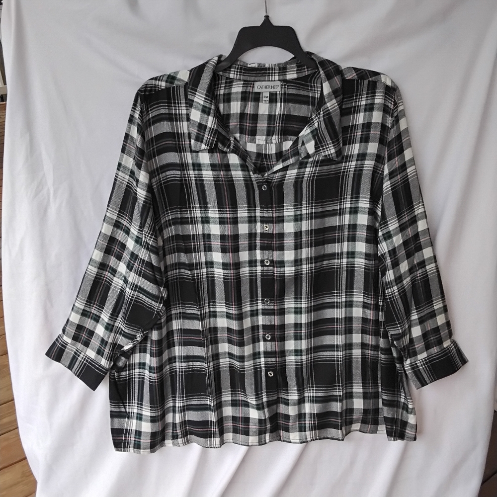 Catherine's Light Flannel Shirt 3X Womens with optional roll up sleeves